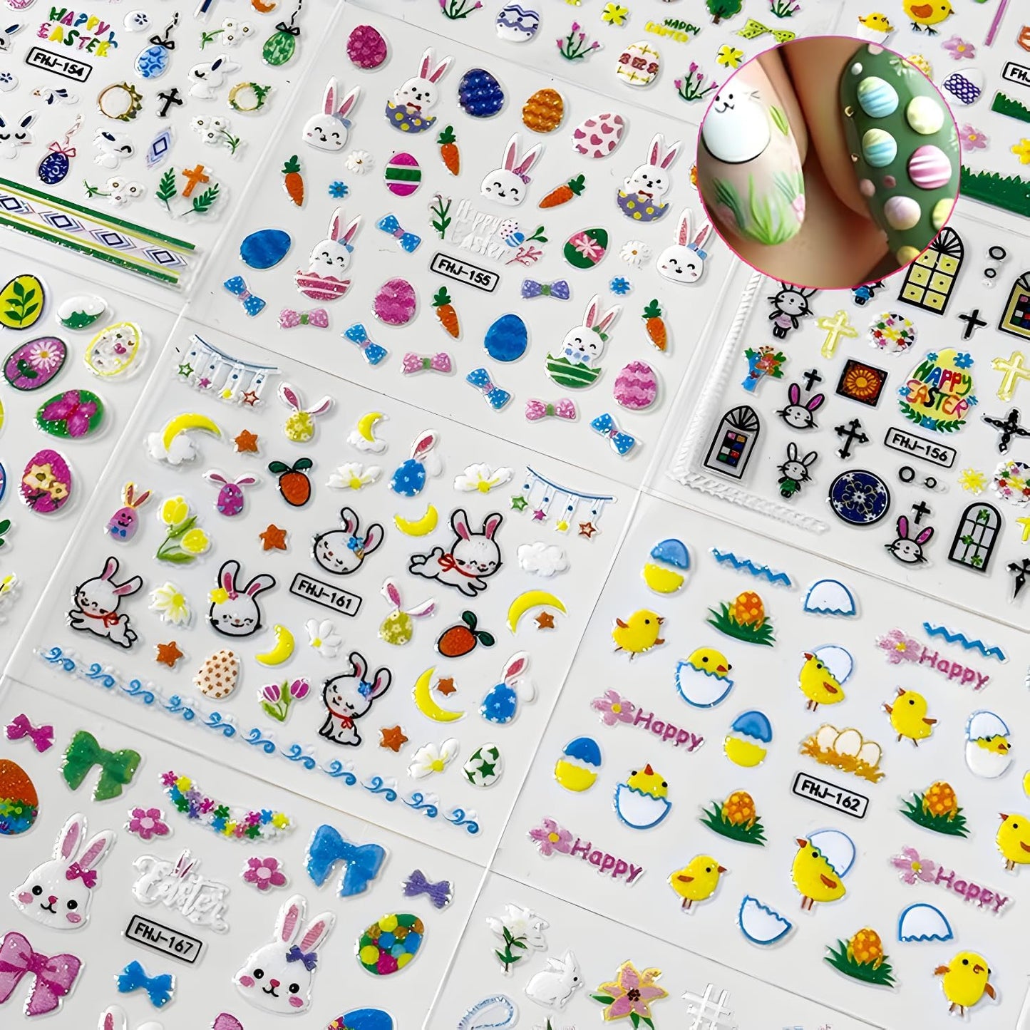 30 Sheets Easter Nail Stickers for Nail Art 3D Self Adhesive Bunny Nail Art Stickers Colorful Egg Nail Decals Easter Nail Supplies Decoration Accessories for Women Girls-FemmiqueWomen