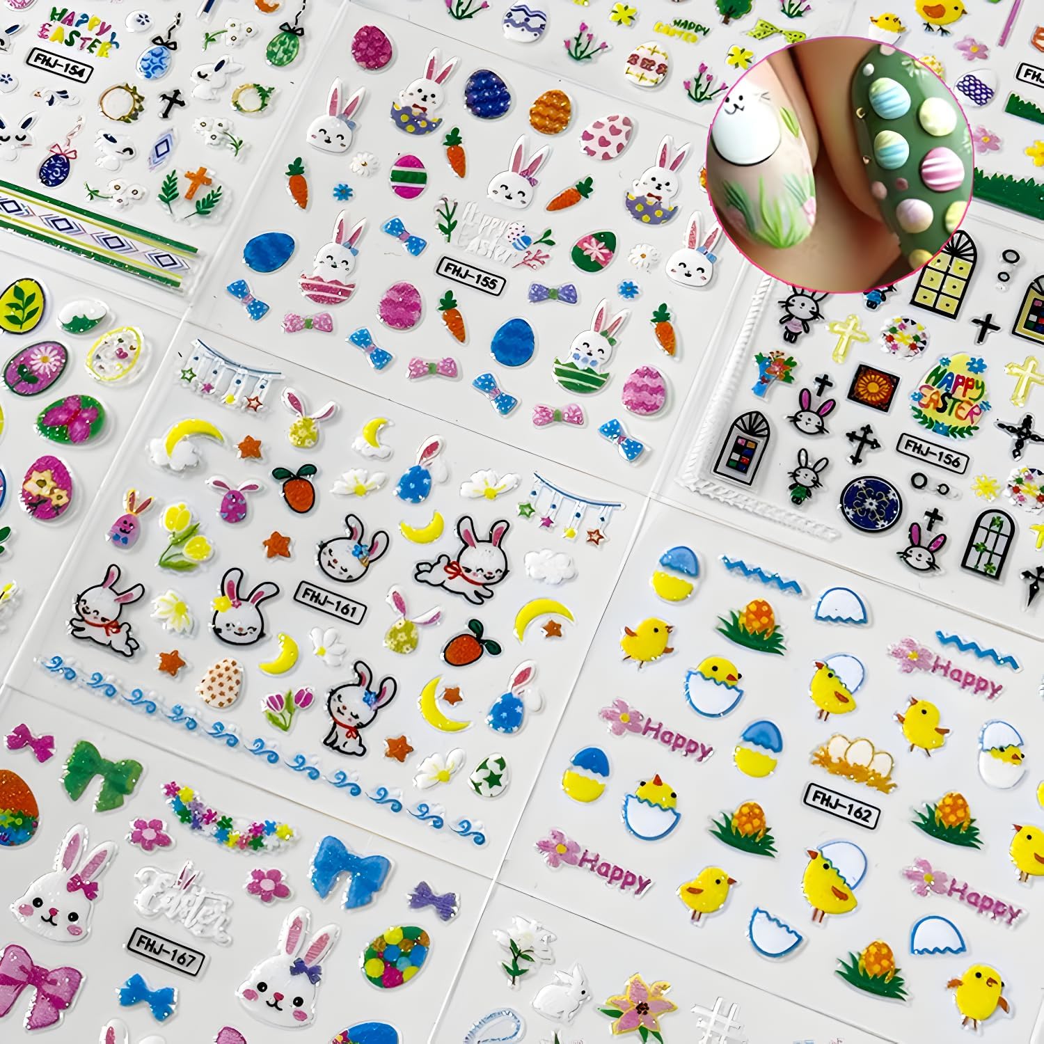 30 Sheets Easter Nail Stickers for Nail Art 3D Self Adhesive Bunny Nail Art Stickers Colorful Egg Nail Decals Easter Nail Supplies Decoration Accessories for Women Girls-FemmiqueWomen