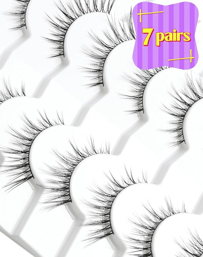 Onlyall Wispy Lashes - Natural Flared False Eyelashes, Soft Fluffy, 7 Pairs DK56-FemmiqueWomen