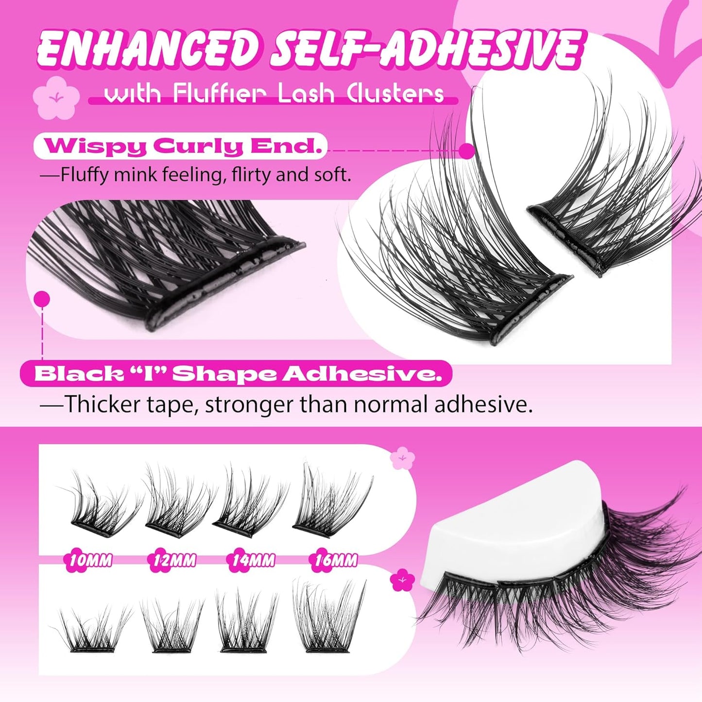 Reusable Self Adhesive Eyelashes Wispy Self Adhesive Lash Clusters Fluffy Press on Lashes Extension 10-16mm Glueless Lashes Clusters with Tweezers by ALPHONSE-FemmiqueWomen