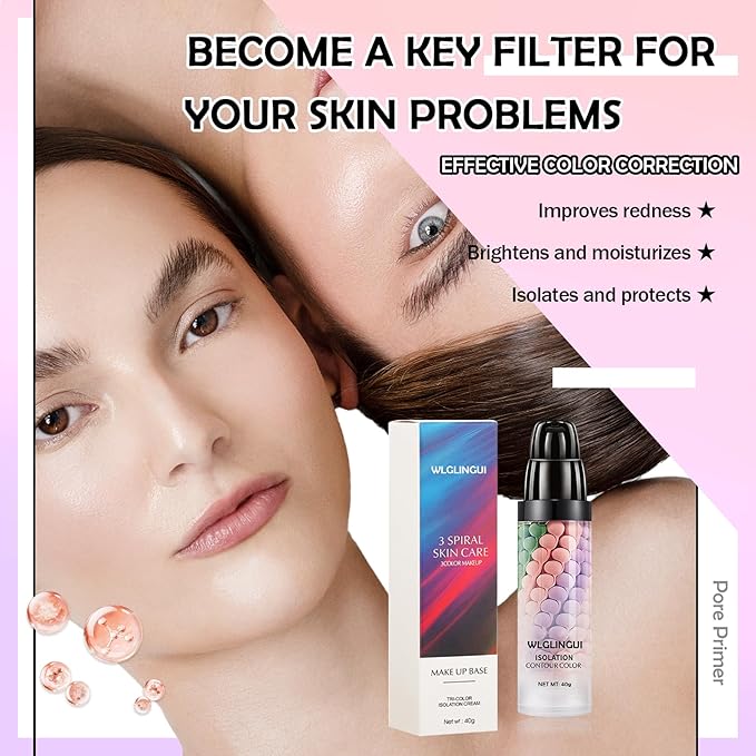 2PCS One Step Color Corrector,Tri-Color Color Correcting Facial Serum,Moisturizing Color Changing Foundation,Oil Control Tinted Moisturizer Isolation Cream for Face Makeup Primer Base-FemmiqueWomen