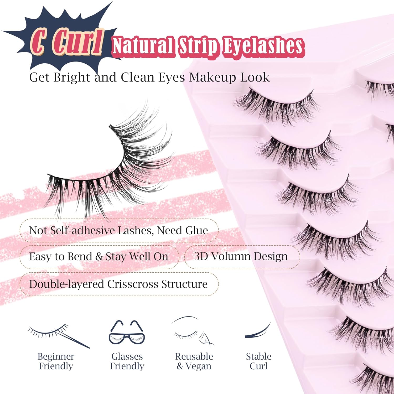 Cat Eye Lashes Wispy Eyelashes Manga Cat Eyelashes Natural Look 15mm Wispy False Lashes 3D Volume Fake Eyelashes Anime Lash Soft Faux Mink Lashes 7 Pairs Lashes Pack Siligli-FemmiqueWomen