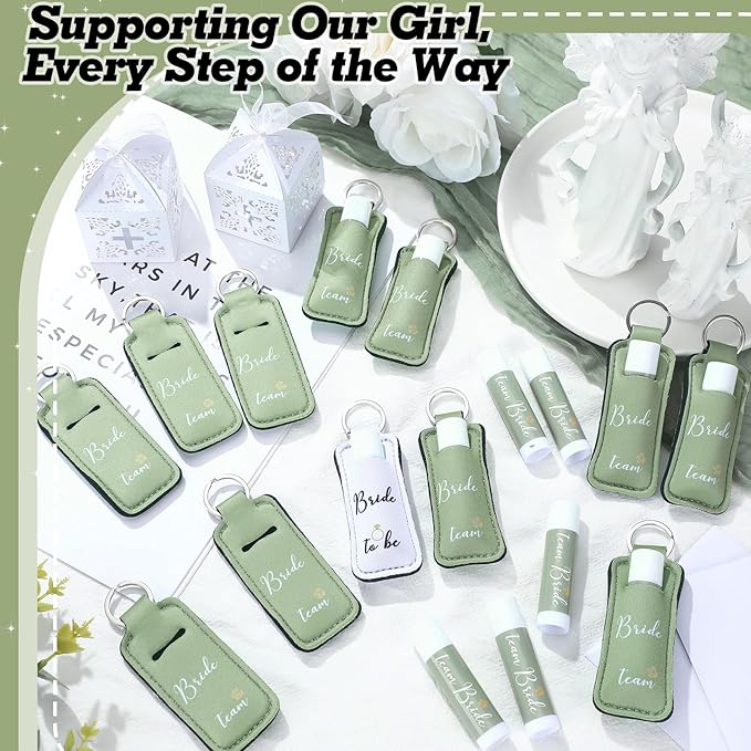 24 Pack Bachelorette Party Favor Lip Balm Set Team Bride Lip balm with Lipstick Holder Keychain Bride to be Lip balm Bridal Shower Proposal Gifts for Wedding Party Favors(White, Sage Green)-FemmiqueWomen