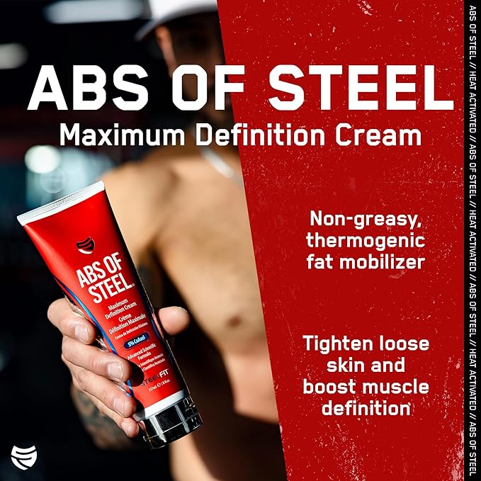 SteelFit Abs of Steel Maximum Definition Cream - Skin Tightening, Toning & Firming Lotion for Sculpting Abs - L-Carnitine Pre & Post Workout Supplement for Men & Women - Non-Greasy Formula, 8 Ounces-FemmiqueWomen