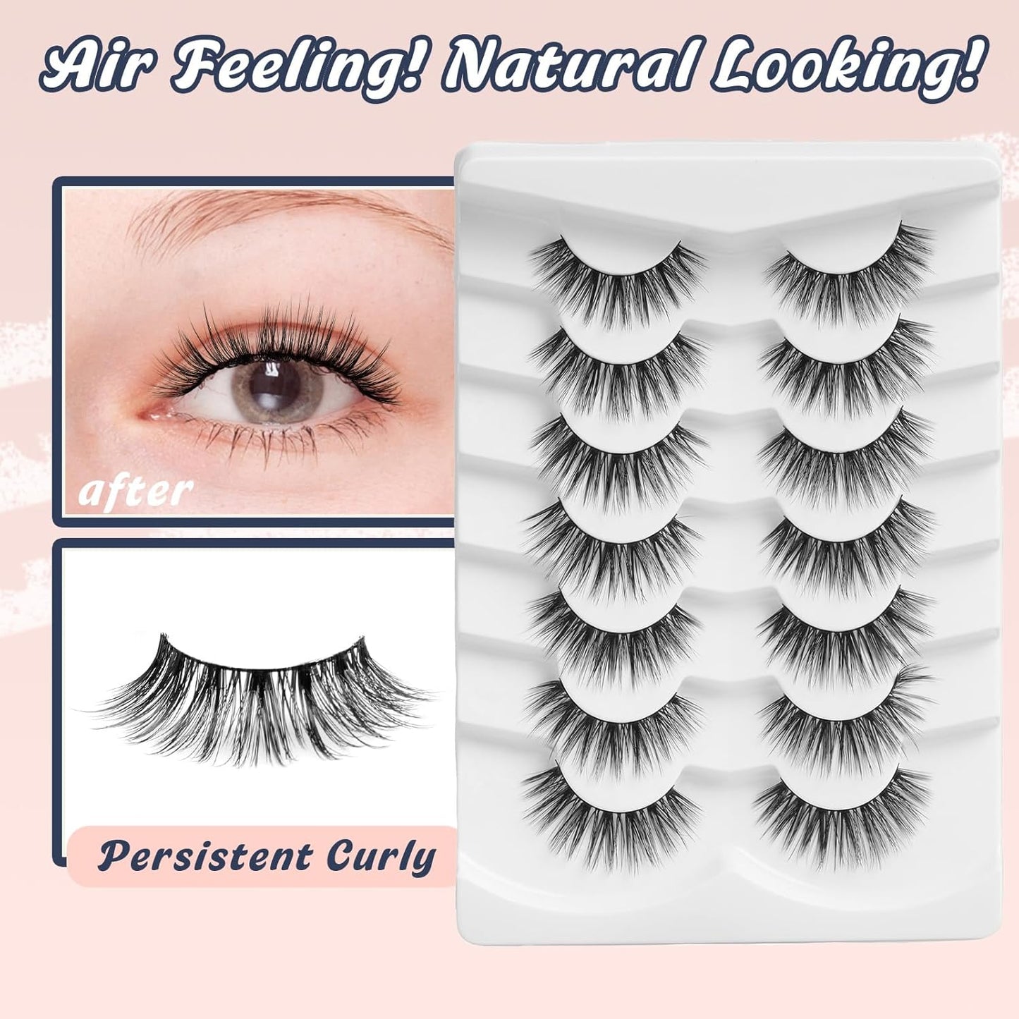 Lashes Wispy False Eyelashes Natural Volume Fluffy Lashes 12MM Strip Eyelashes with Thin Band C Curl Eyelashes False Eye Lashes Pack 7 Pair Siligli-FemmiqueWomen