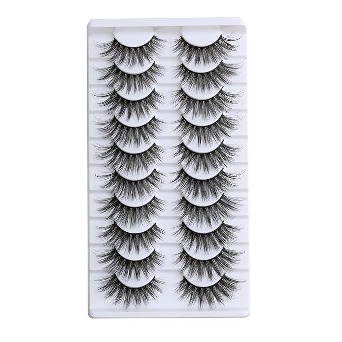 SUNWELL False Eyelashes 16mm Mink Lashes Cat Eye Faux Mink Lashes 8D Fluffy Strip Lashes Soft Wispy Luxury Volume Fake Eyelashes 10 Pairs Pack-FemmiqueWomen