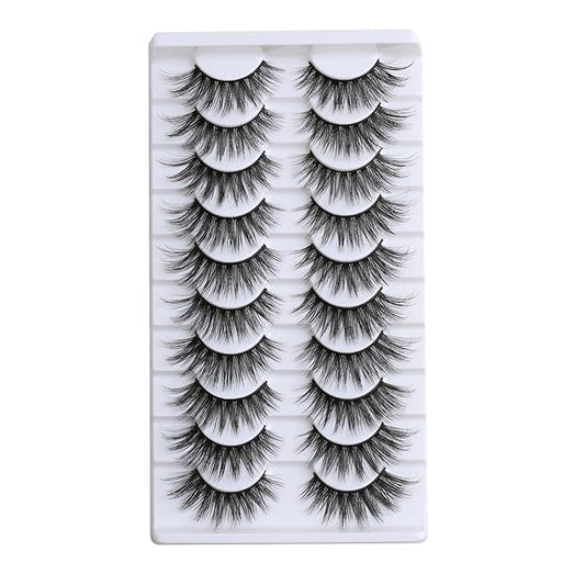 SUNWELL False Eyelashes 16mm Mink Lashes Cat Eye Faux Mink Lashes 8D Fluffy Strip Lashes Soft Wispy Luxury Volume Fake Eyelashes 10 Pairs Pack-FemmiqueWomen