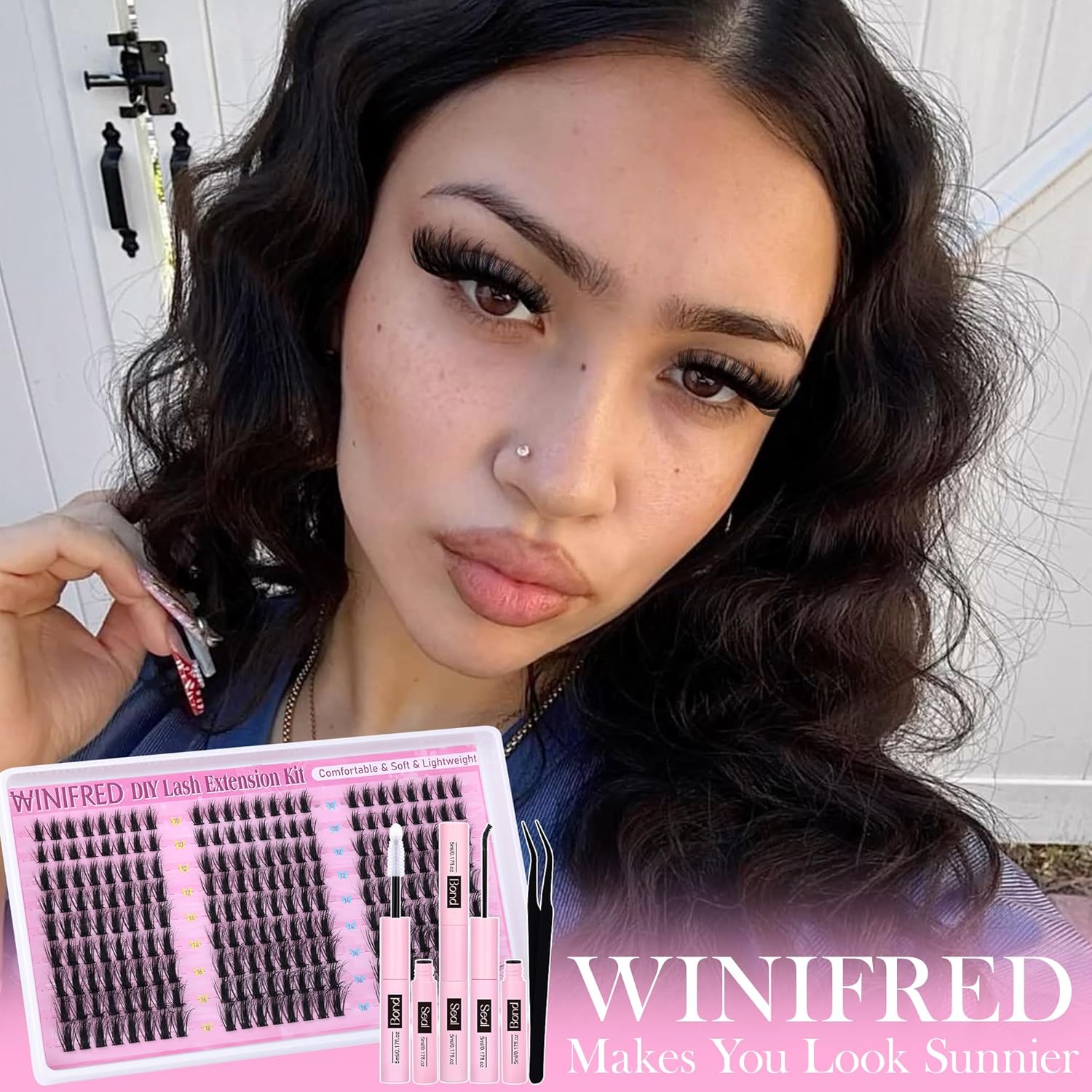 Winifred Wispy Lash Clusters Kit Fluffy Eyelash Extension Kit Manga Eyelash Clusters C Curl Volume Cluster Eyelash Extensions Kit DIY Individual Lashes with Lash Bond and Seal Tweezers (10-18mm)-FemmiqueWomen