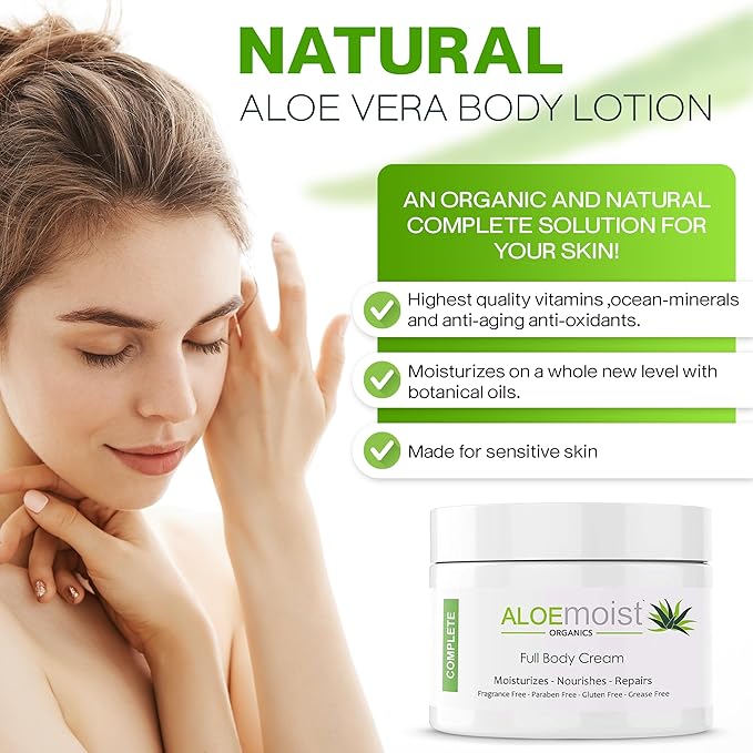 Organic Aloe Vera Lotion - Face & Body Moisturizing Cream with Natural Aloe Vera, Vitamin E Oil, Vitamin C, Retinol Cream, Shea Butter – Anti Aging Face Moisturizer for Women, Dry Skin (8 oz)-FemmiqueWomen