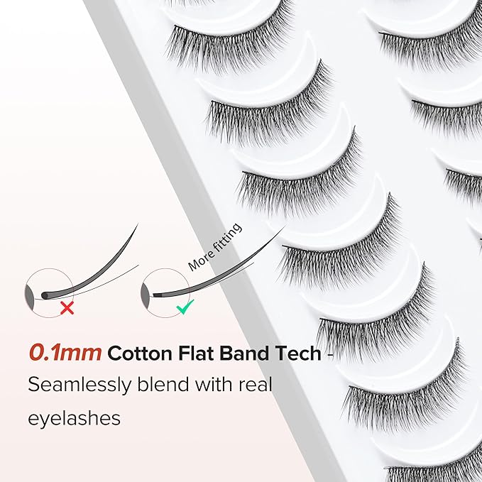 Natural Lashes 7MM Extra Short Eyelashes Natural Cat Eye Lashes 10 Pair False Eyelashes Wispy Eye Lashes Pack C Curl Strip Lashes 3D Volume Short Lashes Siligli Eyelashes-FemmiqueWomen