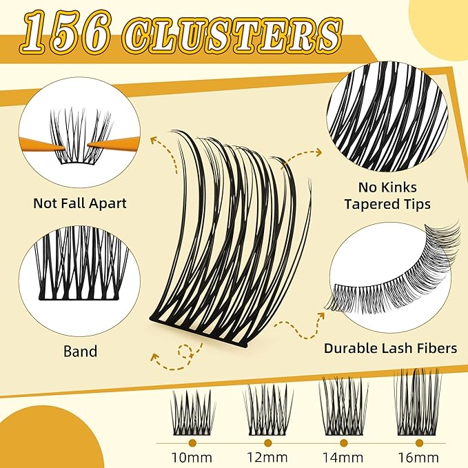 Eyelash Clusters 10-18mm Wispy Lash Clusters D Curl DIY Cluster Lash Extension Kit Individual Lashes Kit With Bond & Seal, Glue Remover, Tweezers(LF05 Lashes Set)-FemmiqueWomen