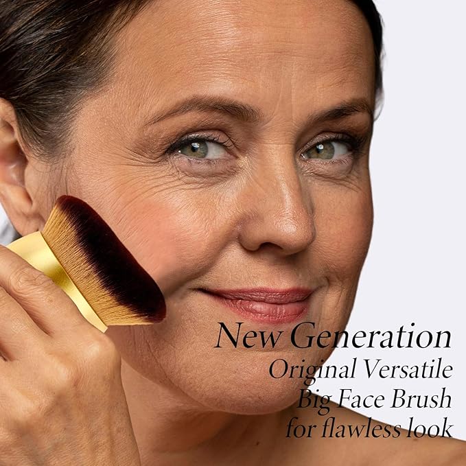 Airbrush Kabuki Brush for All Face Makeup & Foundation for Liquid, Cream and Powder Face Makeup, Large Brush for Effortless Natural Beautiful Look, With Wide-headed Bristles - Gold-FemmiqueWomen