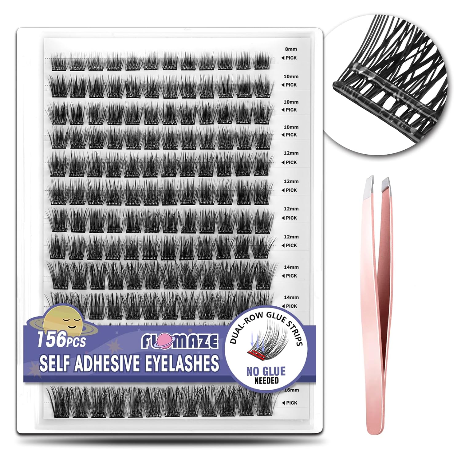 Self Adhesive Eyelashes, 156 PCS Self Adhesive Eyelash Clusters, No Glue Needed, Dual-row Glue Strips 8-16mm Mixed Individual Lash Extension Super Sticky Reusable False Lashes-FemmiqueWomen