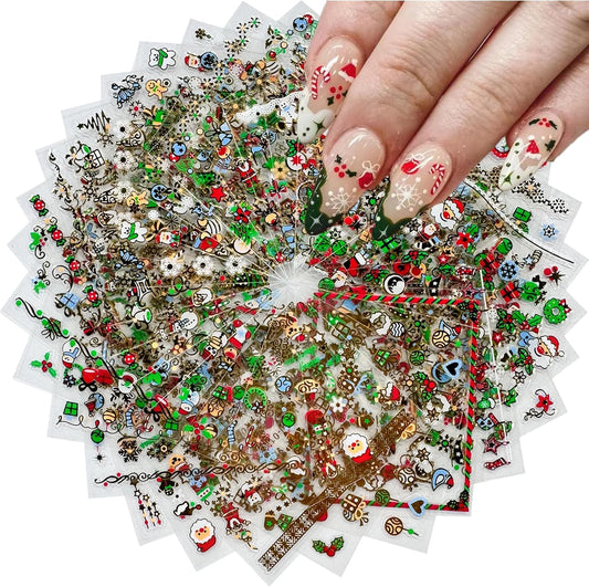 24 Sheets Christmas Nail Art Stickers Gold Snowflake Nail Decals 3D Self- Adhesive Pegatinas Uñas Snowman Elk Christmas Trees Nails Nail Supplies Nail Art Design Decoration Accessories for Women and G-FemmiqueWomen