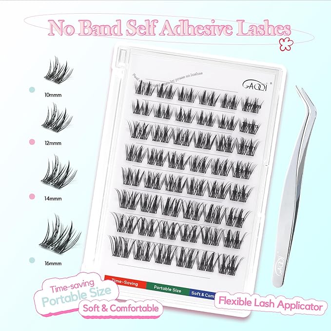 GAQQI Self Adhesive Eyelashes Clusters, No Glue Lash Clusters 10-16mm Dense & Volume Spiky Cluster Lashes, No Band Press On Lashes, More Comfortable & Stronger Hold (Twin）-FemmiqueWomen