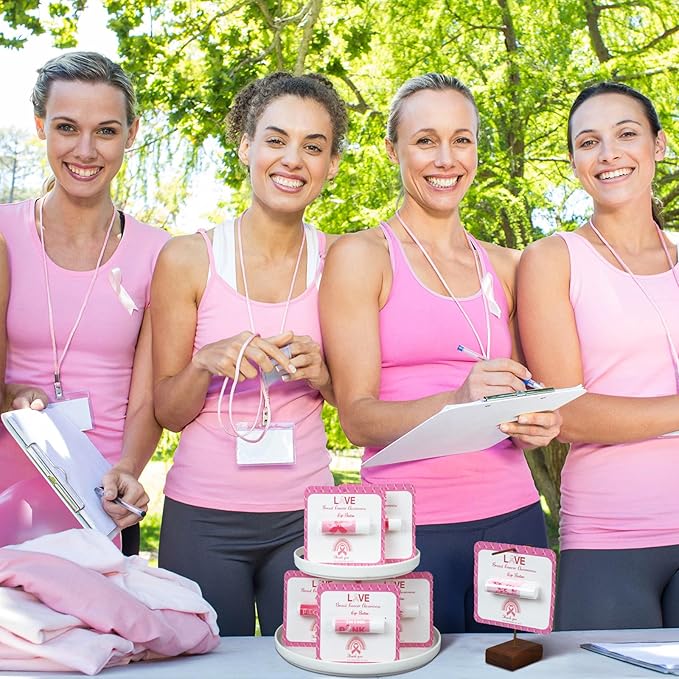 30 Pack Breast Cancer Awareness Favors Bulk Lip Balms Gifts Pink Ribbon Lip Balms Favors Breast Cancer Awareness Month Accessories Support Party Items Decorations for Women Men Survivors-FemmiqueWomen