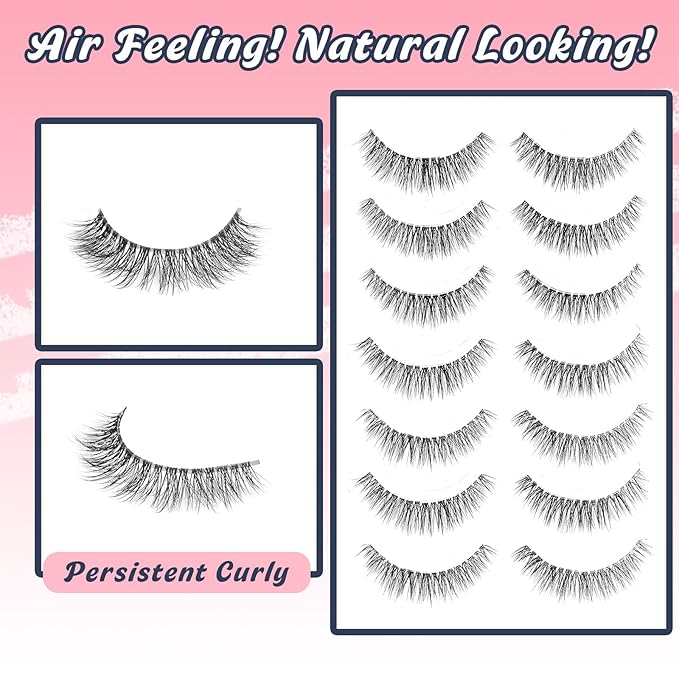 Natural Lashes Wispy Eyelashes 11MM Short Eye Lashes Pack 3D Volume Strip Lash Pack False Eyelashes Natural Look 7 Pair Siligli-FemmiqueWomen