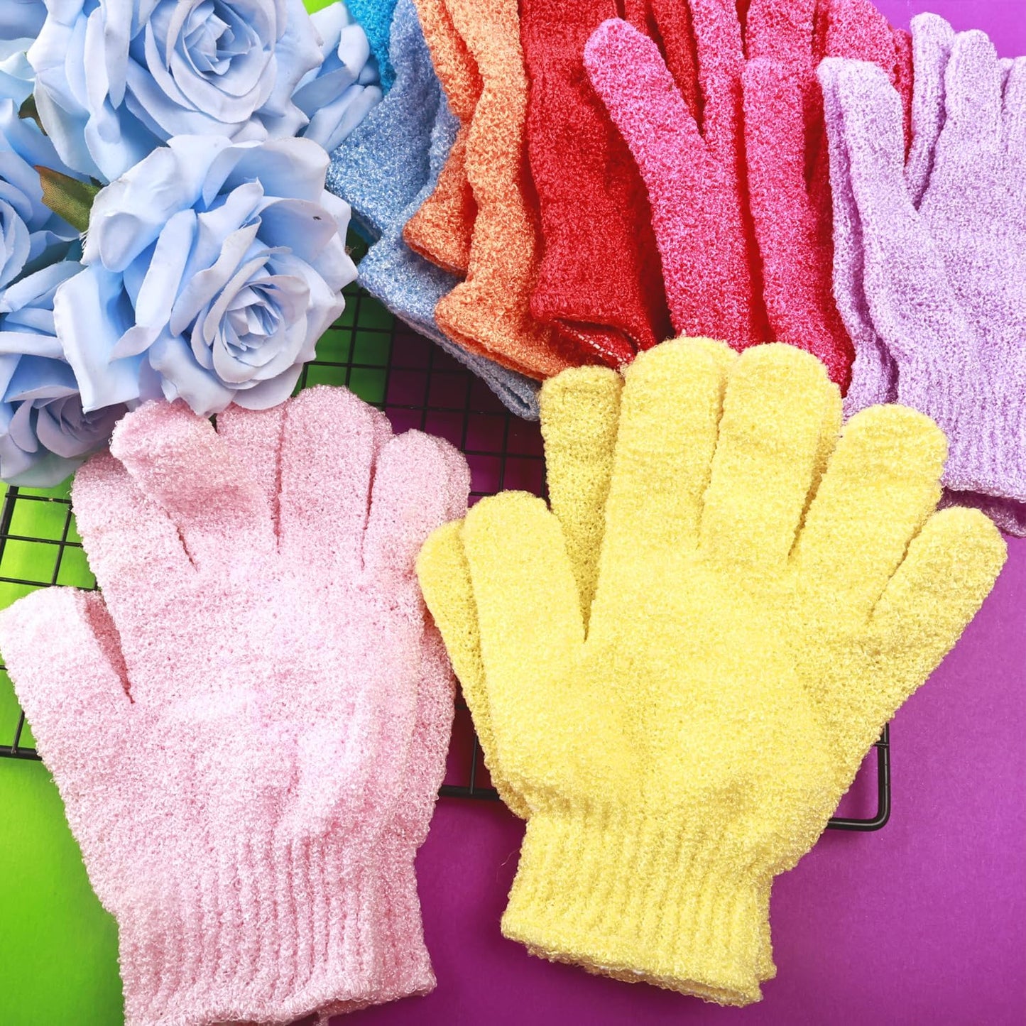 16 Pcs Exfoliating Bath Gloves Shower Gloves, 8 Colors Double Sided Exfoliating Gloves for Beauty Spa Massage Skin Shower Body Scrubber Bath Accessories, Made of Nylon-FemmiqueWomen