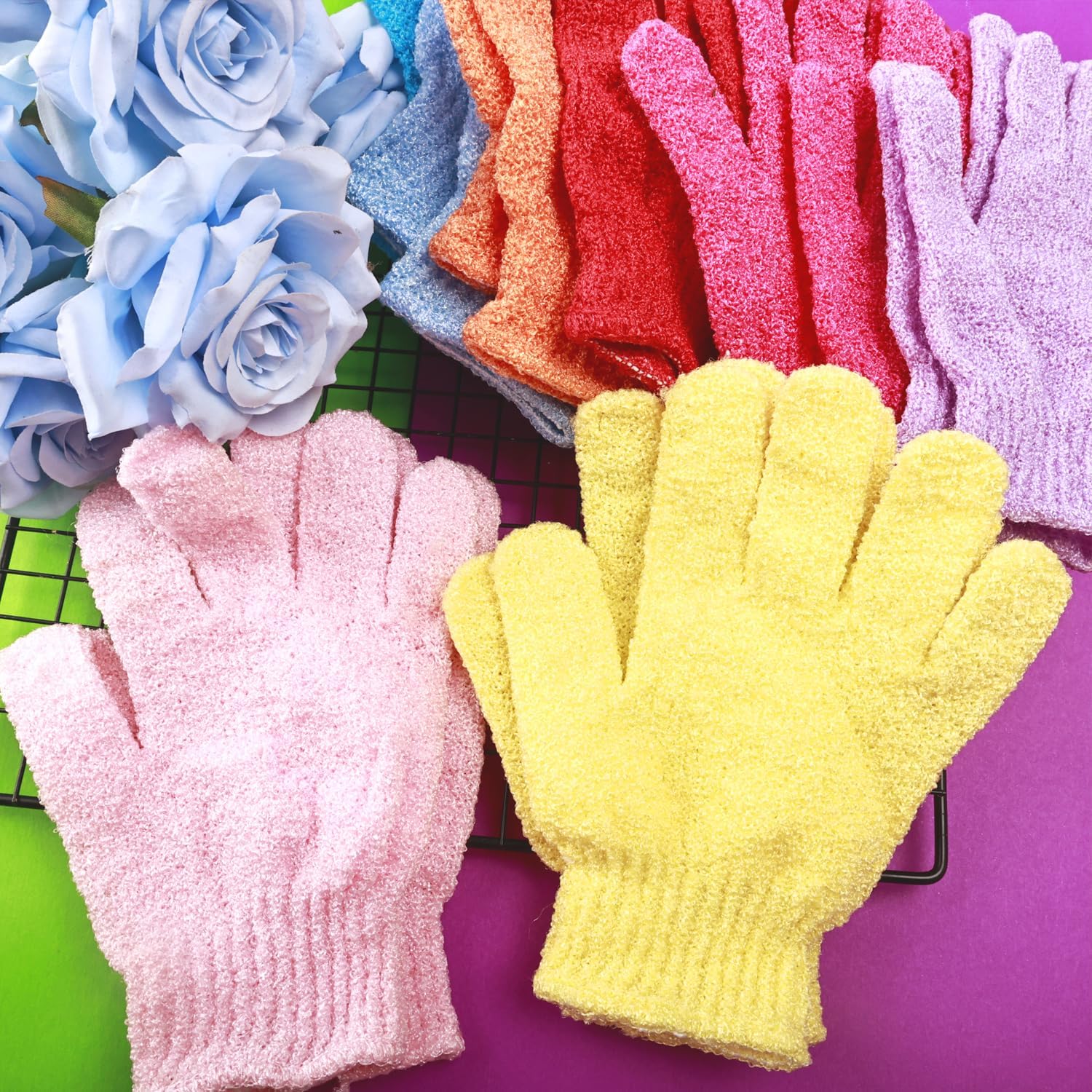 16 Pcs Exfoliating Bath Gloves Shower Gloves, 8 Colors Double Sided Exfoliating Gloves for Beauty Spa Massage Skin Shower Body Scrubber Bath Accessories, Made of Nylon-FemmiqueWomen