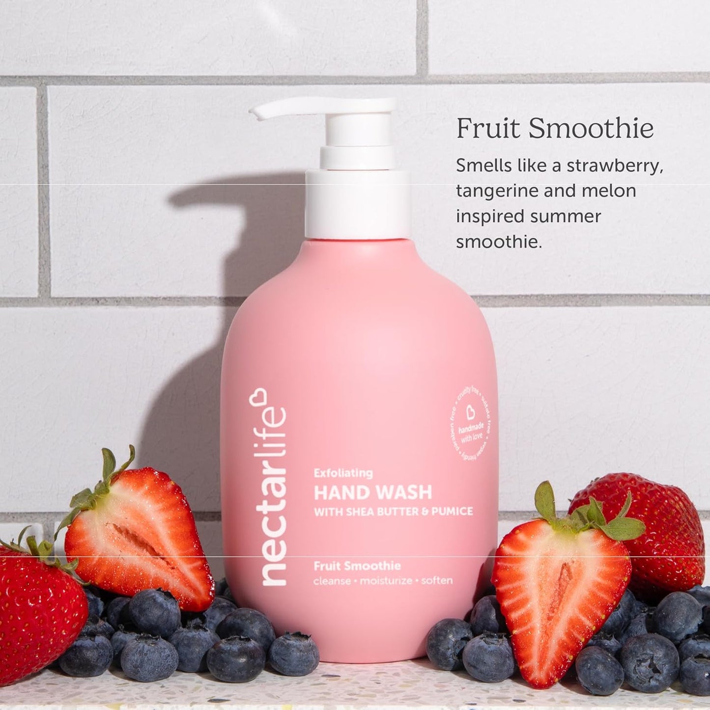 Nectar Life Exfoliating & Moisturizing Hand Wash 3-Pack, Volcanic Pumice for Hand Scrub, Shea Butter Softens Hands, Clean Vegan Ingredients, Fruit Smoothie Scent-FemmiqueWomen