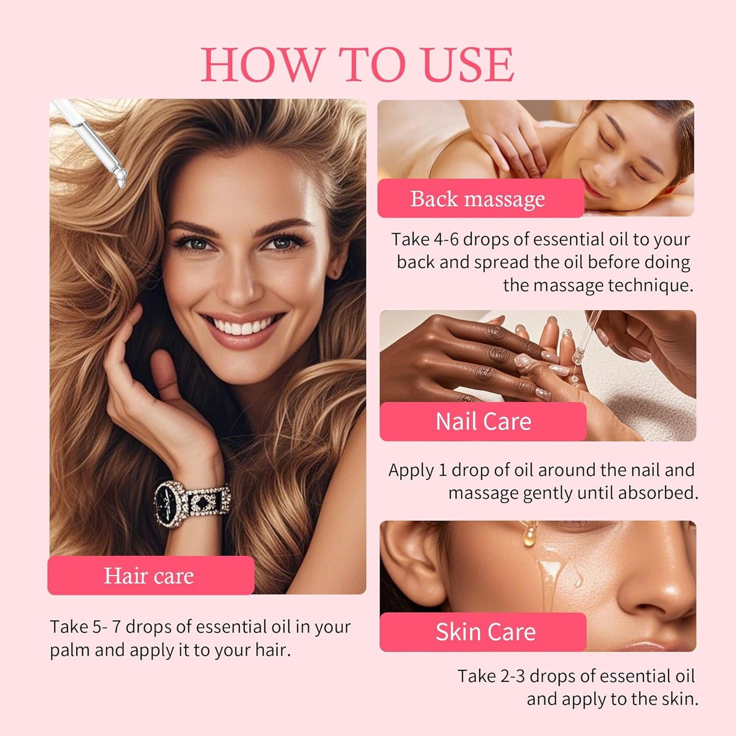 Rose Essential Oil with Flower Petal, Sunflower Seed, Olive Fruit Natural Massage Oils for Nails, Hair, Body, Face Moisturizing Skincare Oil Serum Dry Hair Strengthening Treatment All Types 30ml-FemmiqueWomen