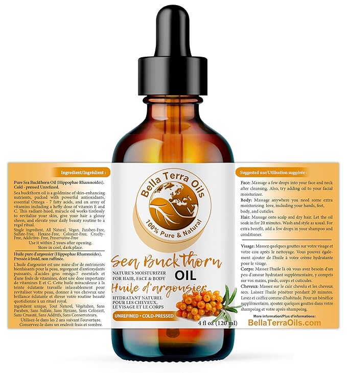 Bella Terra Oils - Seabuckthorn Berry Oil 4oz - Experience Nature's Luxurious Touch, Brimming with Vitamin E & Carotenoids, Transcend Ordinary Skincare-FemmiqueWomen