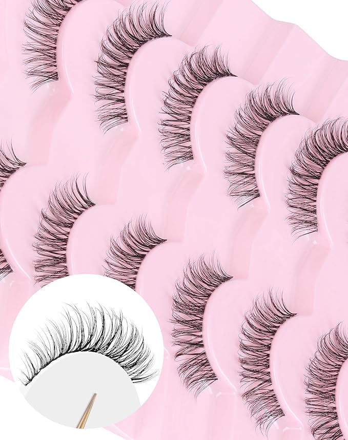 Eyelashes Wispy Lashes Natural Mink Eye Lashes Pack Clear Band Strip Lashes That Look Like Extensions Short False Eyelashes Natural 7 Pairs-FemmiqueWomen
