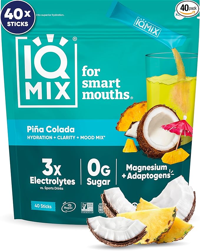IQMIX Hydration Electrolyte Powder – 4-in-1 Formula for Hydration, Mental Clarity, Mood and Recovery – Sugar-Free Drink Mix, Keto, Magnesium L-Threonate, Lion’s Mane – 40 Count Piña Colada-FemmiqueWomen