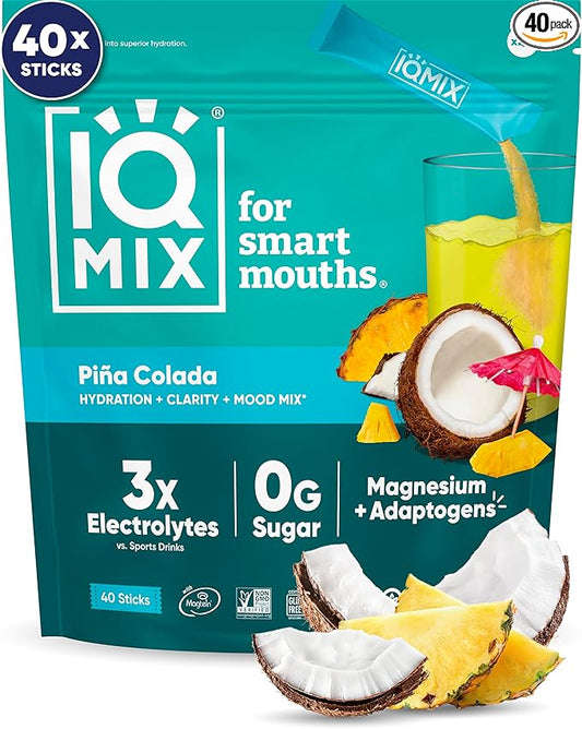 IQMIX Hydration Electrolyte Powder – 4-in-1 Formula for Hydration, Mental Clarity, Mood and Recovery – Sugar-Free Drink Mix, Keto, Magnesium L-Threonate, Lion’s Mane – 40 Count Piña Colada-FemmiqueWomen