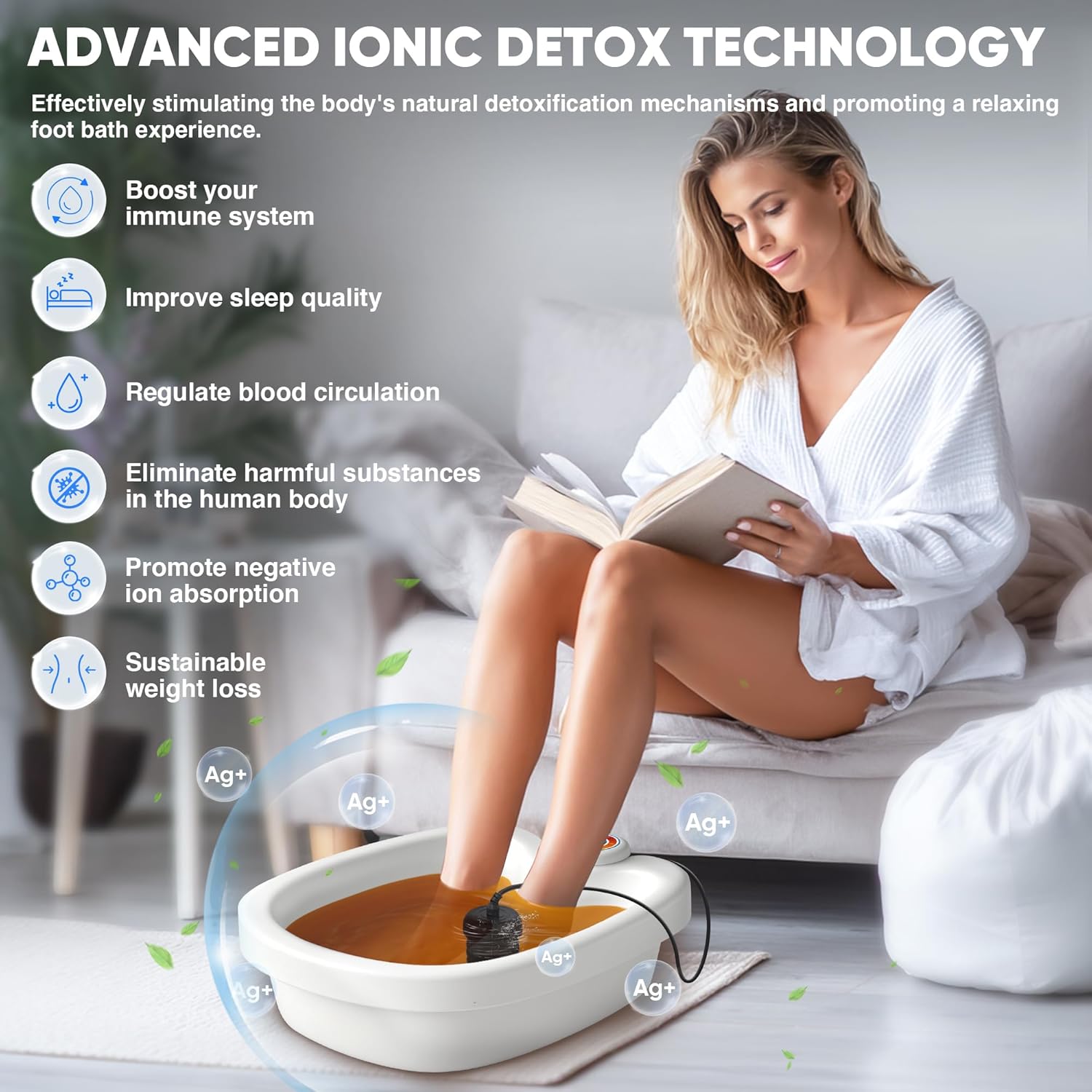 Ionic Foot Bath Detox Machine, Premium Ion Foot Spa for Home Use, Includes 3 Sea Salts (Original/Rose/Lavender), Basin, 2 Ion Arrays & Accessories, Perfect for Parents/Seniors/Partner/Self-FemmiqueWomen