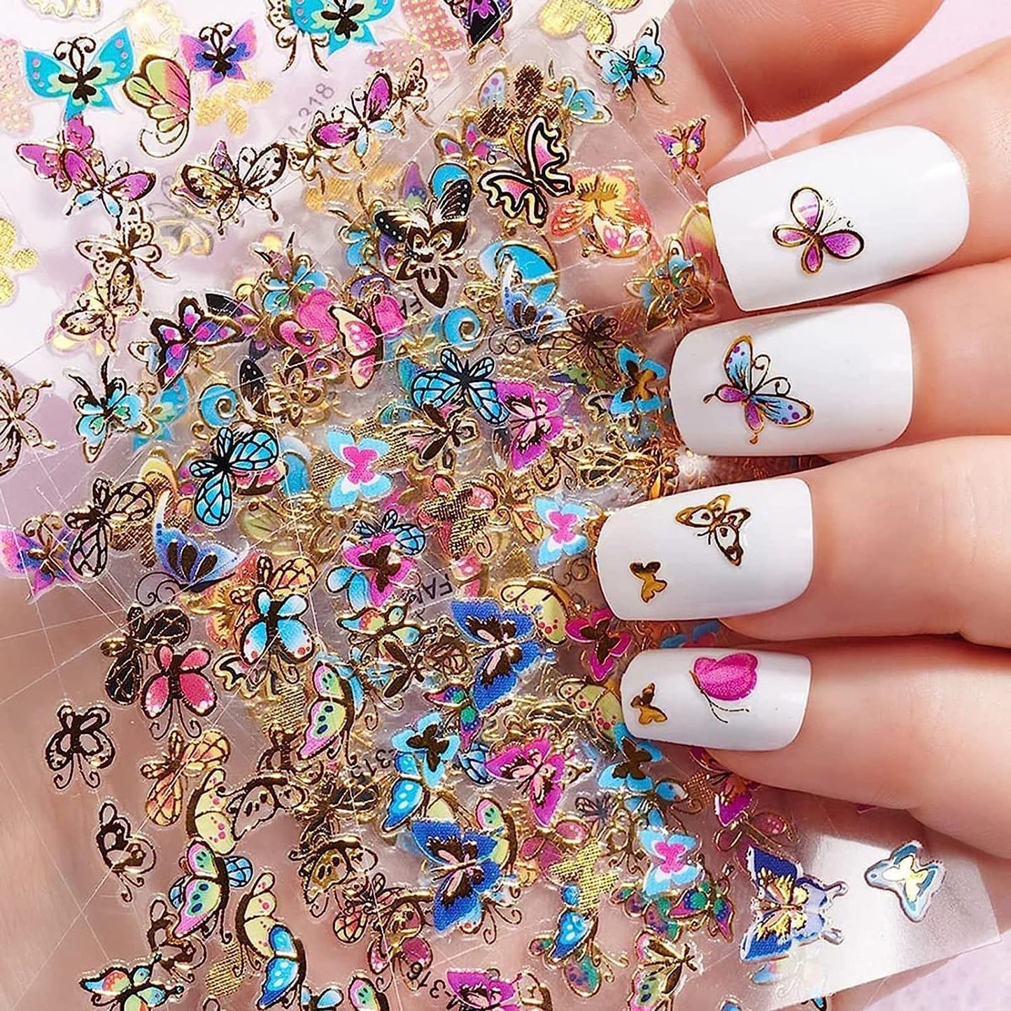 30 Sheets Butterfly Nail Stickers Colorful 3D Self Adhesive Nail Art Charms Sticker Decals for Crafts Supplies Accessories (ST-B)-FemmiqueWomen