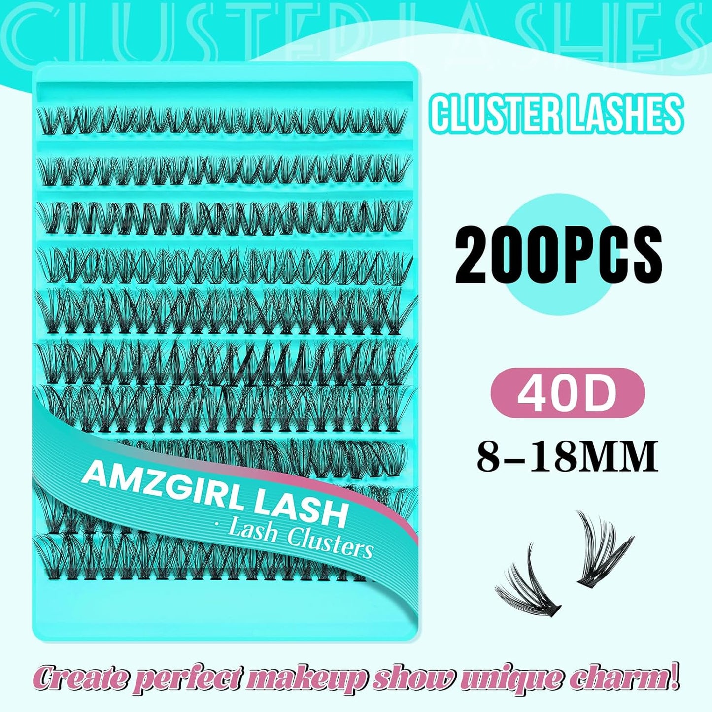 Lash Clusters 200pcs, Eyelash Extension Kit 40D D Curl Diy Cluster Eyelashes Extensions Lash Bond and Remover Waterproof Lash Applicator Tools for 8-18mm Mix Lashes Beginner Self Use-FemmiqueWomen