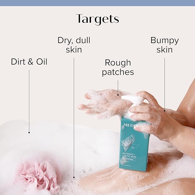 Medix 5.5 Body Scrub Skin Care Glycolic Acid Exfoliating Body Cleanser KP Bump Eraser | AHA + Lactic Acid Anti Aging All Skin Type Wash | Keratosis Pilaris & Acne | Foaming Body & Face Wash, 15 Fl Oz-FemmiqueWomen
