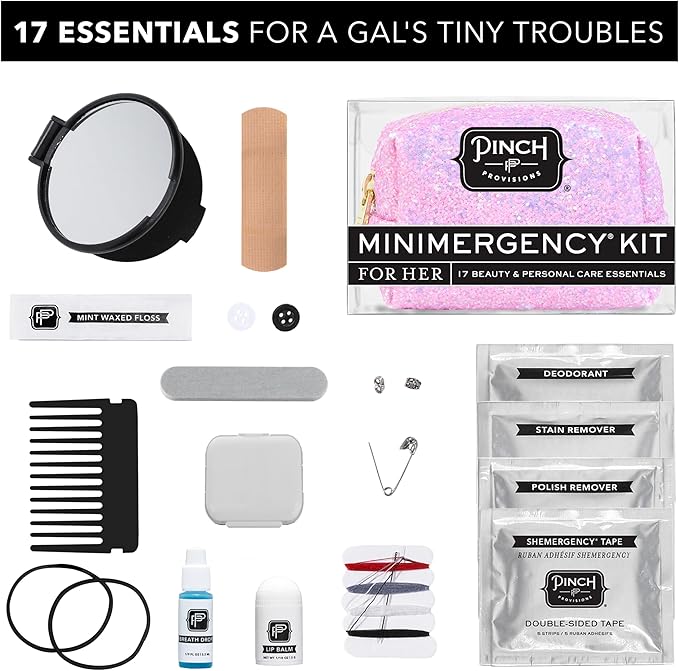 Pinch Provisions Orchid Glitter Minimergency Kit, includes 17 Travel-Sized Cosmetic Essentials, Convenient for Purses, Emergency Beauty Accessories, Gifts for Holiday’s & Birthday’s-FemmiqueWomen