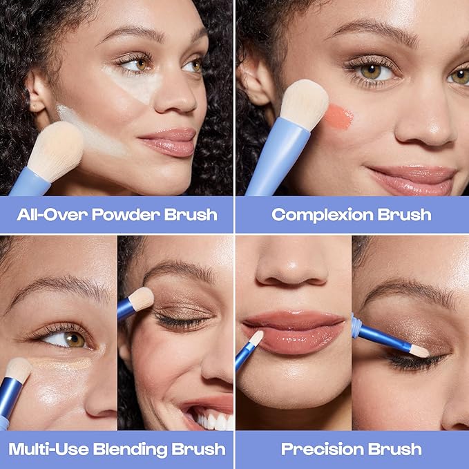 Alleyoop Overachiever 4-in-1 Travel Makeup Brush Set – Powder, Blending, Precision & Complexion Brushes – Mini Makeup Brush for Women, Vegan, Multi-Use & Travel-Friendly Makeup Tool-FemmiqueWomen