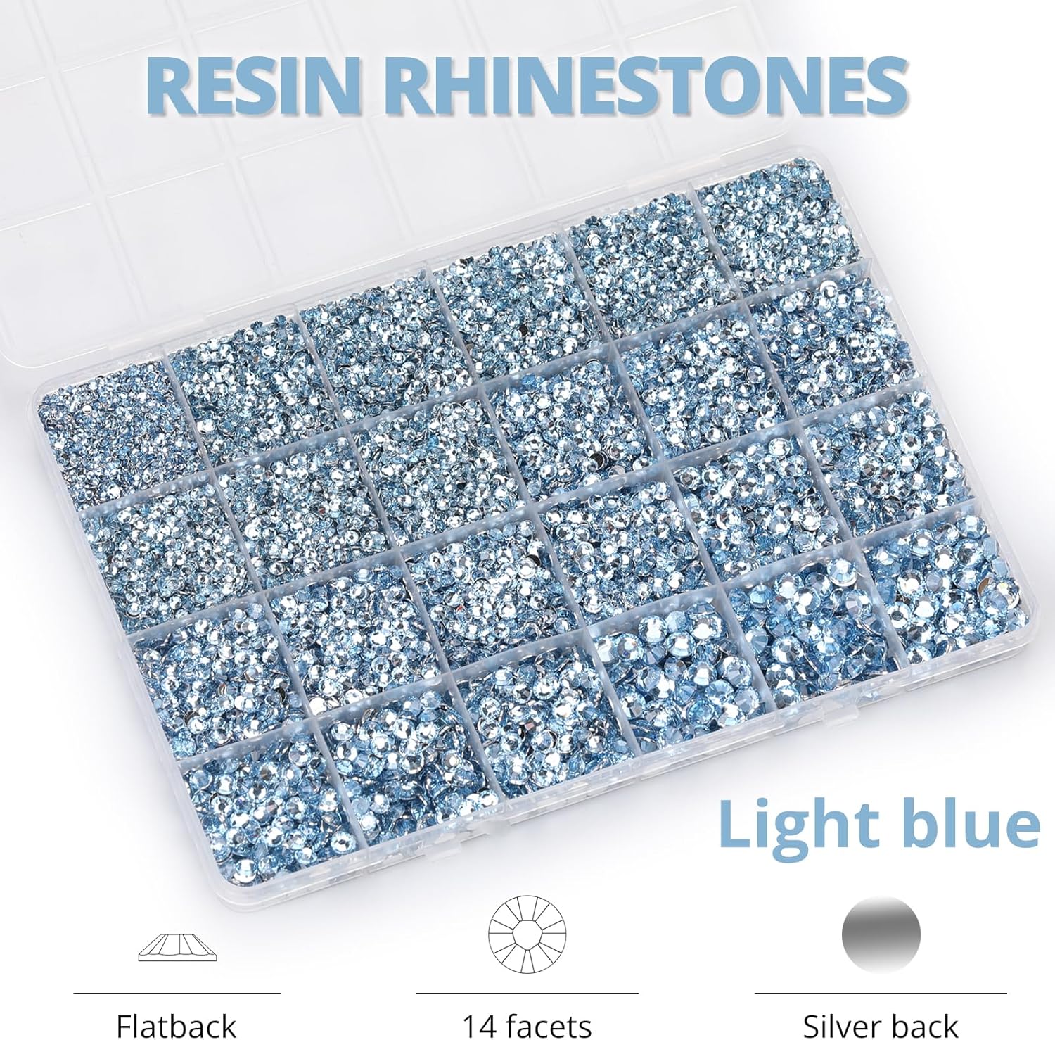 30000Pcs Resin Rhinestones Set for Crafting Bedazzling, Light Blue Flatback Gems Jewels for Crafts Clothes Shoes Fabric Outfit Nails Makeup, Flat Back Crystal 2-6mm with b 7000 Glue-FemmiqueWomen