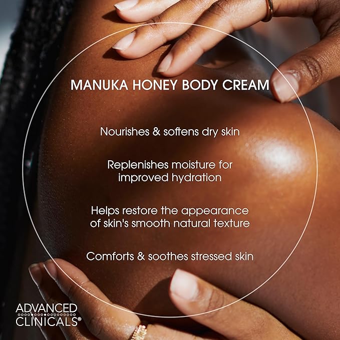 Advanced Clinicals Manuka Honey Body Cream For Women & Men | Body Butter Lotion For Extremely Dry Skin | Collagen Cream | Skincare Moisturizer Hydrating Balm Improves Look Of Aging Skin, 16 Ounce-FemmiqueWomen