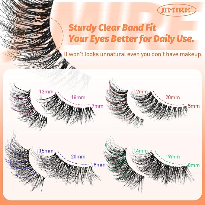JIMIRE 20 Pairs Hlaf False Eyelashes with Clear Band Half Lashes Wispy Short Accent Lashes 4 Styles Mixed Cat Eye Mink Lashes Fluffy 3/4 Corner Fake Half Lashes Cat Eye Natural Look-FemmiqueWomen
