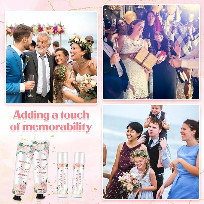 25 Set Wedding Lip Balms and Hand Cream Gift Set Include 25 Moisturizing Hand Care Cream 25 Lip Balms with Thank You Cards and Bags Bridesmaid Gift Set for Bridal Shower Wedding(Floral)-FemmiqueWomen