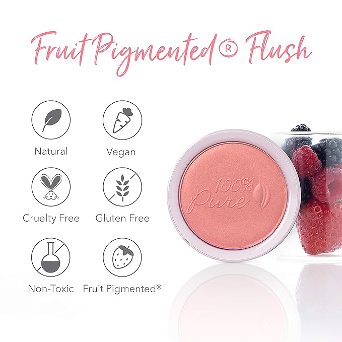100% PURE Powder Blush (Fruit Pigmented), Mimosa, Soft Shimmery Finish, Nourishes Skin w/Rosehip Oil, Cocoa Butter, Natural Makeup (Light Coral) - 1.81 oz-FemmiqueWomen