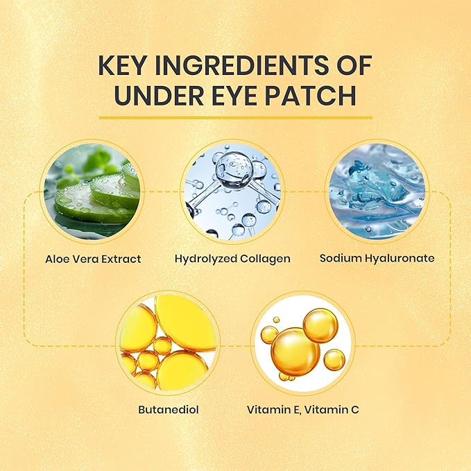 24k Gold Under Eye Patches for Puffy Eyes (7 Pairs) – Gold Foil Under Eye Masks for Dark Circle with Betaine, Hyaluronic Acid – Skincare Eye Bags Patches Treatment for Men & Women-FemmiqueWomen