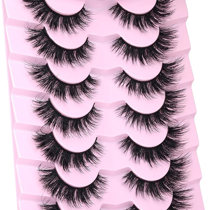 Mink Lashes Natural Look False Eyelashes Wispy Cat Eye Flat Lashes 3D Mink Lashes Natural Fake Lashes 15mm Strip Lashes Pack 7 Pairs by Kiromiro-FemmiqueWomen