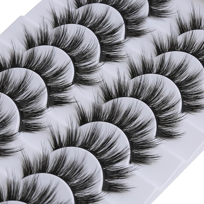 SUNWELL False Eyelashes 18mm Mink Lashes 8D Fluffy Faux Mink Lashes Strip Eye Lashes Soft Reusable Full Volume Fake Eyelashes 10 Pairs Pack-FemmiqueWomen