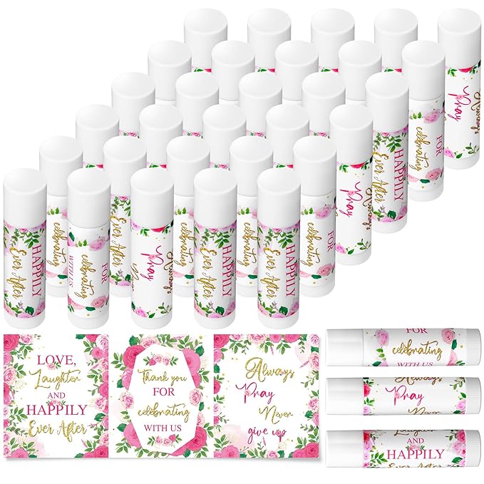 30 Pcs Wedding Lip Balms Bulk Wedding Bridal Shower Favors for Guests Wedding Souvenirs Moisturizing Floral Lip Balm Thank You Gifts for Bachelorette Party Bridesmaid Baby Shower, Pink Flower-FemmiqueWomen