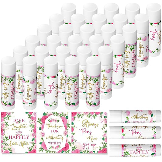 30 Pcs Wedding Lip Balms Bulk Wedding Bridal Shower Favors for Guests Wedding Souvenirs Moisturizing Floral Lip Balm Thank You Gifts for Bachelorette Party Bridesmaid Baby Shower, Pink Flower-FemmiqueWomen