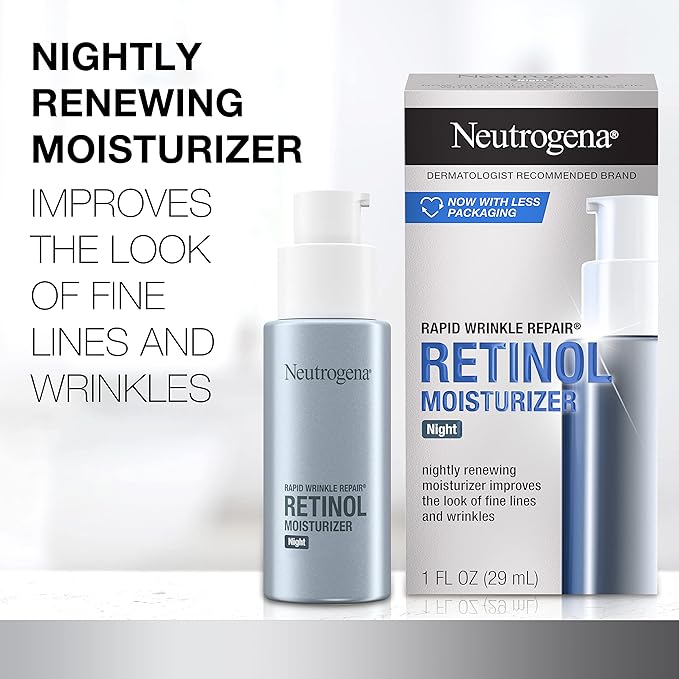 Neutrogena Rapid Wrinkle Repair Retinol Face Moisturizer Night Cream, Anti-Aging Face Cream with Retinol & Hyaluronic Acid, 1 fl. oz + Trial Size Hydro Boost Facial Cleanser, 0.5 fl. oz-FemmiqueWomen