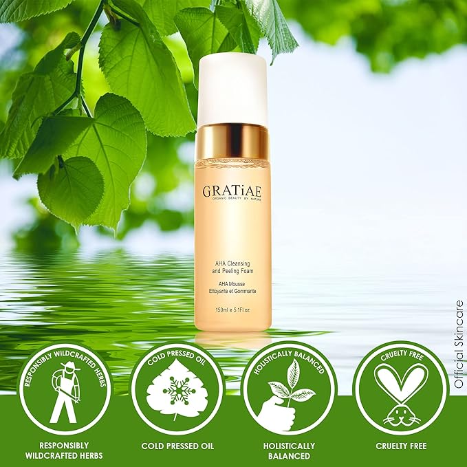 Gratiae organics, AHA Cleansing and Peeling Foam face wash, non-drying facial cleanser for sensitive, acne & allergy prone and all Skin Types, facial cleanser. 5.1 Fl. Oz-FemmiqueWomen