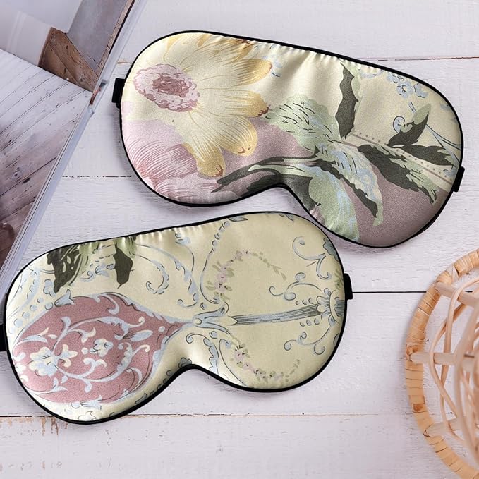 100% Pure Silk Eye Mask Sleep Eye Mask Eye Cover Eyeshade Sleeping Eye Mask Floral Colors (#28)-FemmiqueWomen