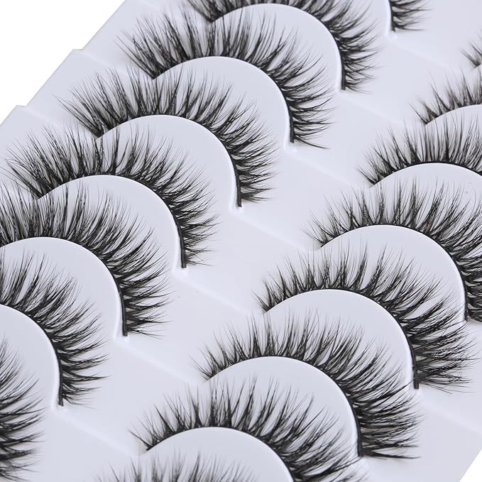 SUNWELL False Eyelashes 12mm Mink Lashes Natural Look Cat Eye Faux Mink Lashes 3D Fluffy Soft Luxury Volume Fake Lashes 10 Pairs Pack-FemmiqueWomen
