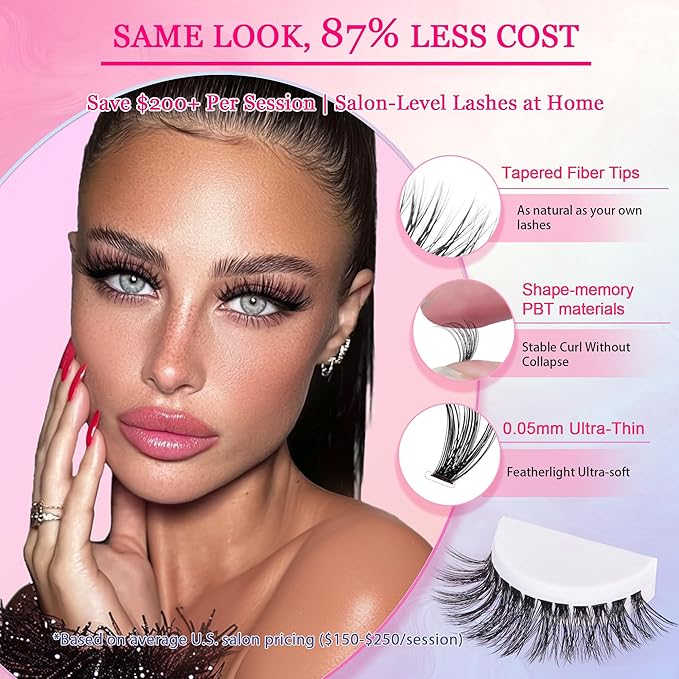 Waltz Lash Clusters Kit - Lash Clusters Lash Extension Kit with Bond and Seal Eyelash Cluster 20D30D40D50D-0.07D Cluster Eyelash Extensions Eyelash Extension Kit DIY at Home-FemmiqueWomen